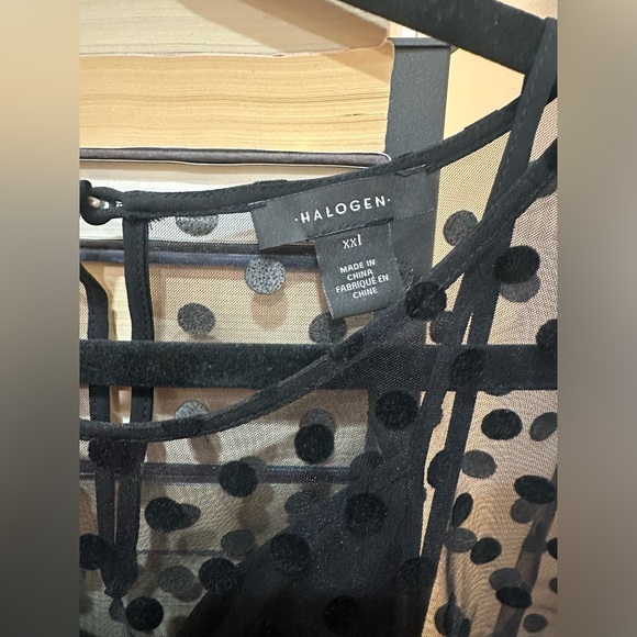 Halogen Polka Dot Peplum Blouse Mesh Black - Picture 4 of 6